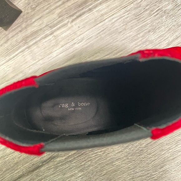 Rag & Bone Red Aslen Velvet Chelsea Boots/Booties size 37 - Picture 6 of 7